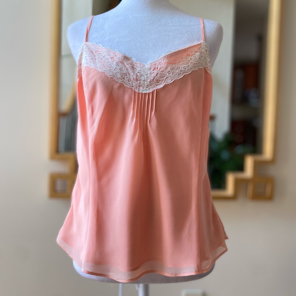 LOFT Peach Pink Lace Trim Cami Chemise Tank Top Size 10